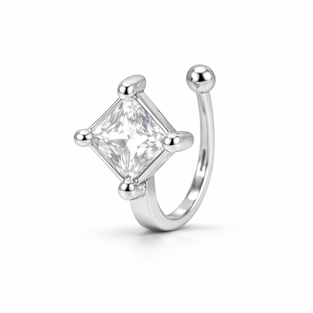 Silver Plated Square Cut American Diamond Non-Piercing Nose Pin