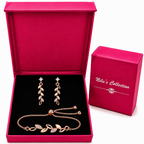Rose Gold Leaf Bracelet With Drop Earrings For Women