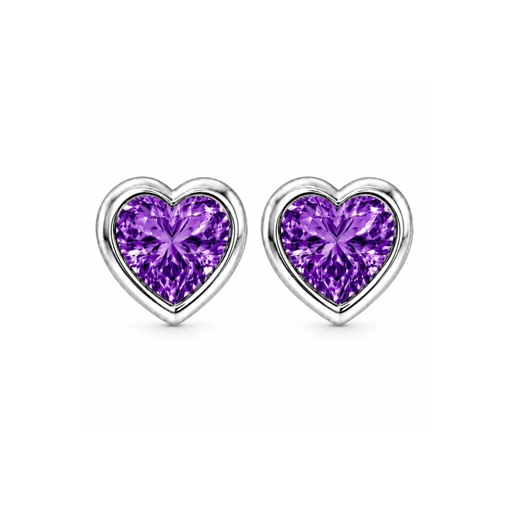 Silver Purple Heart Stud Earrings