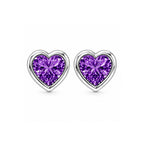 Silver Purple Heart Stud Earrings