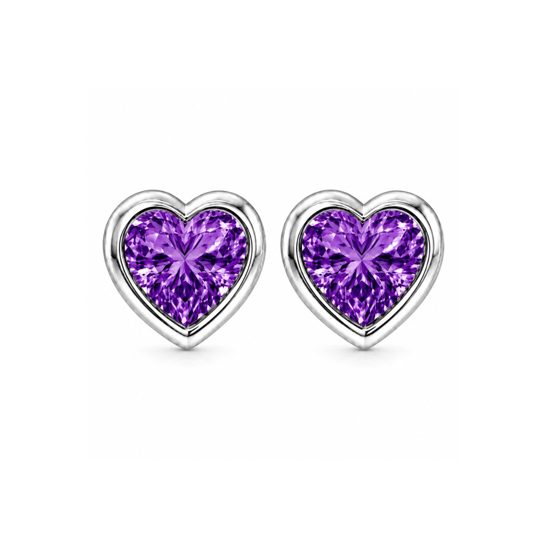 Silver Purple Heart Stud Earrings