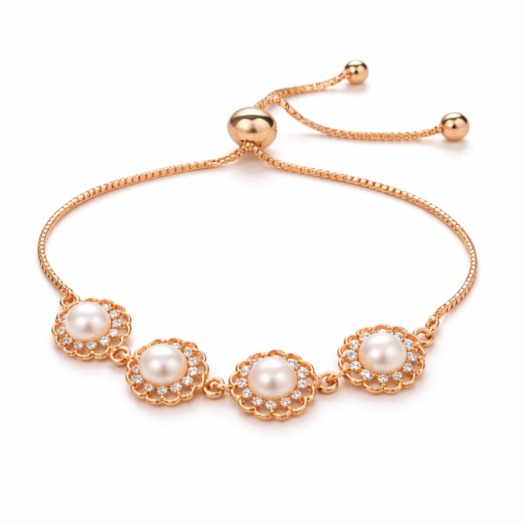 Rose Gold Pearl Floral Adjustable Bracelet