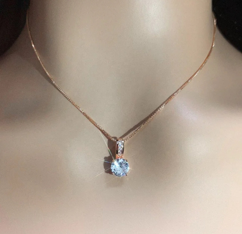 Cubic Zirconia Rose Gold Plated Pendant Necklace with Chain for Women & Girls, Gift Jewelry for Her