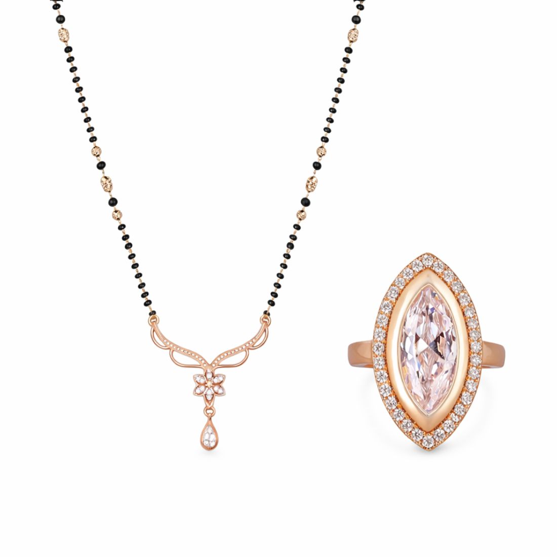 Rose Gold Mangalsutra Ring Set For Women