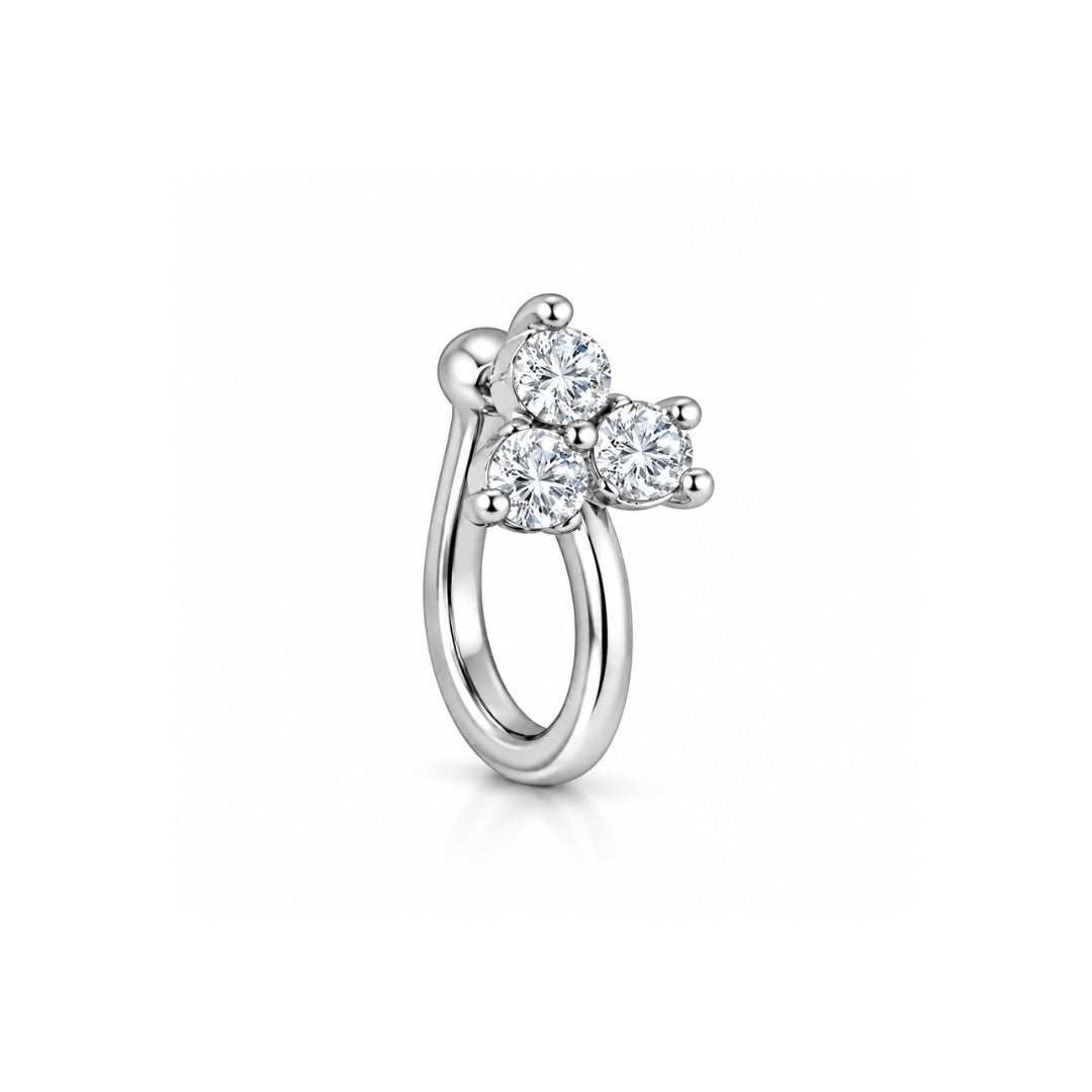 Silver Finish Triple Stone Non-Piercing Nose Pin