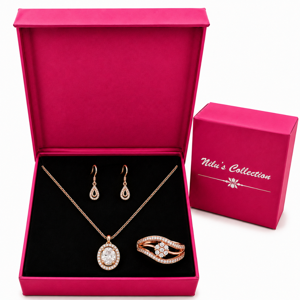 Rose Gold Pendant, Ring & Earrings Gift Set for Women