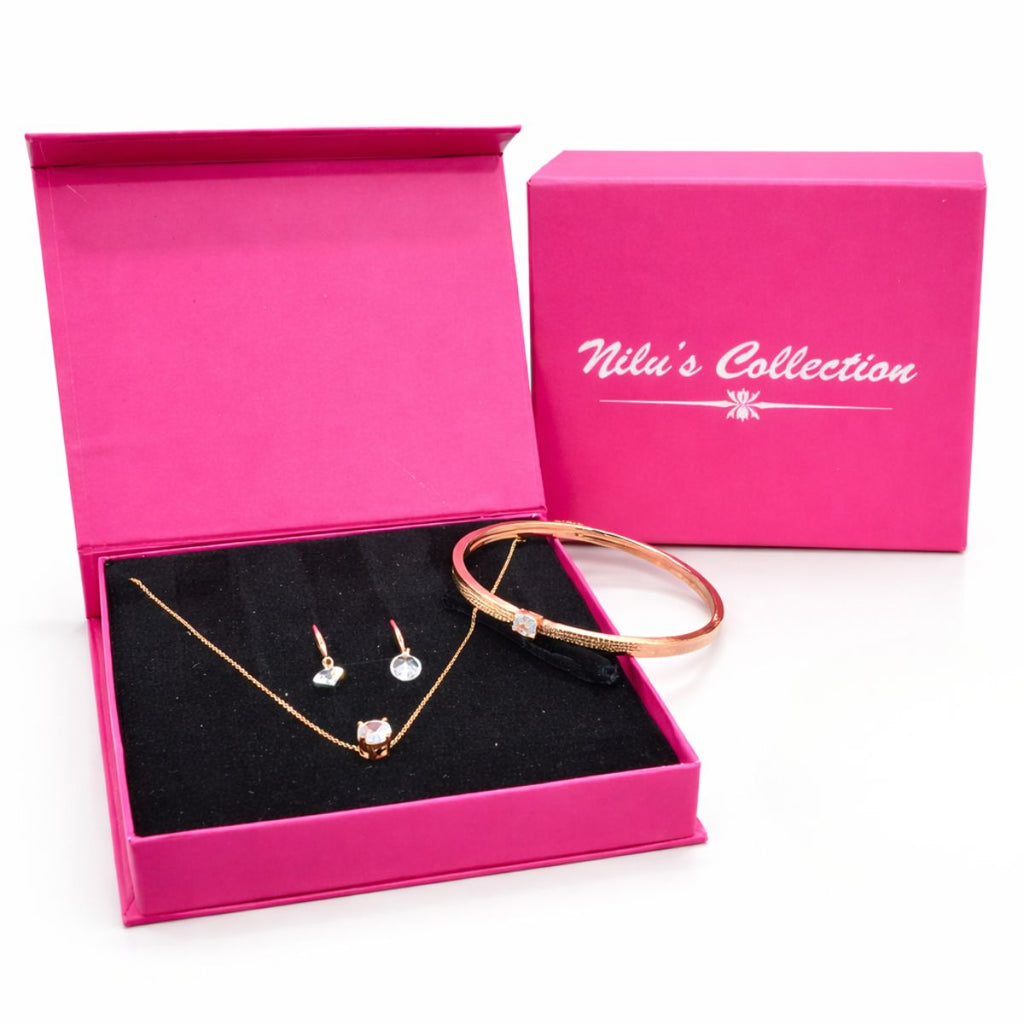 Gift Rose Gild Plated Pendant With Earrings And Kada Bracelet For Women And Girls