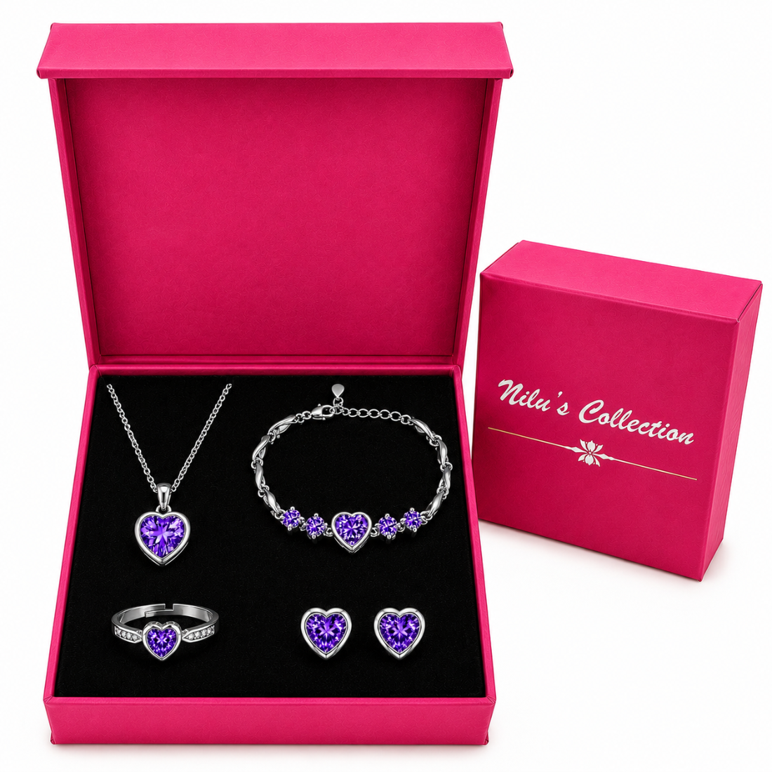 Silver Plated Purple Heart Jewelry Set