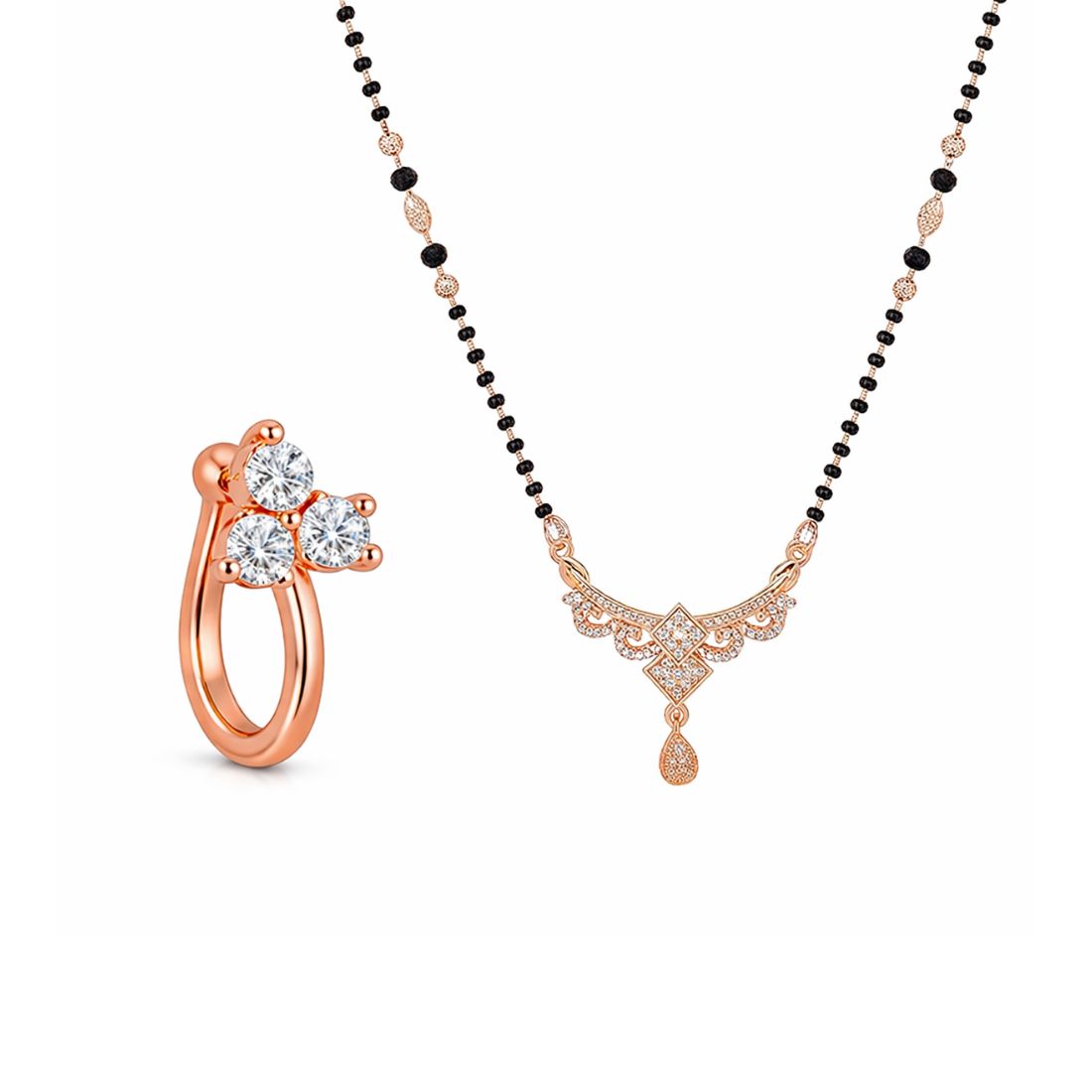 Rose Gold Mangalsutra With nose pin