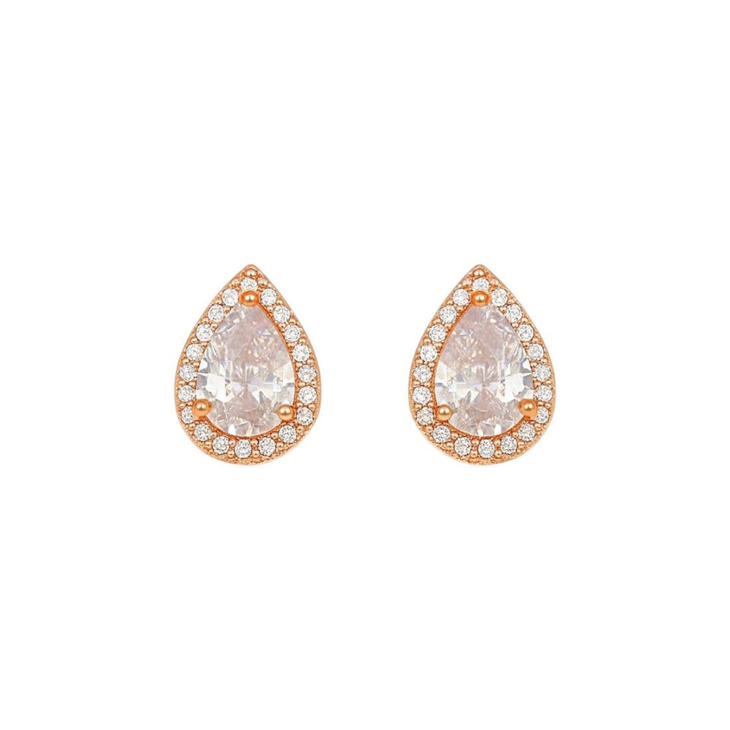Rose Gold Plated Teardrop Stud Earrings AD Stones For Women And GIrls