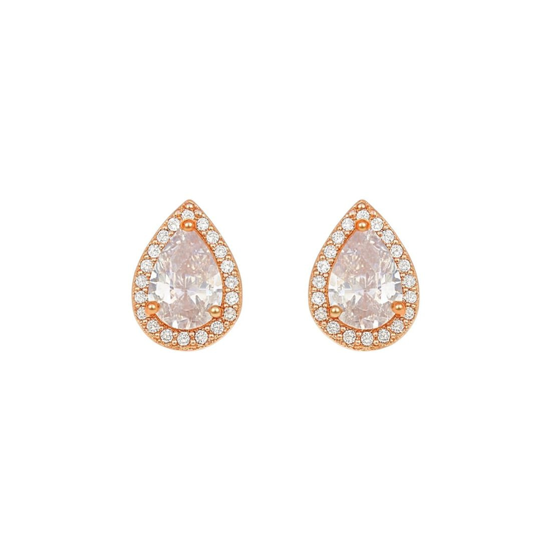 Nilu's Collection Rose Gold Plated Teardrop Stud Earrings with Sparkling AD Stones For Women And GIrls | Anti-Tranish| Anti-Allergy | Office Wear