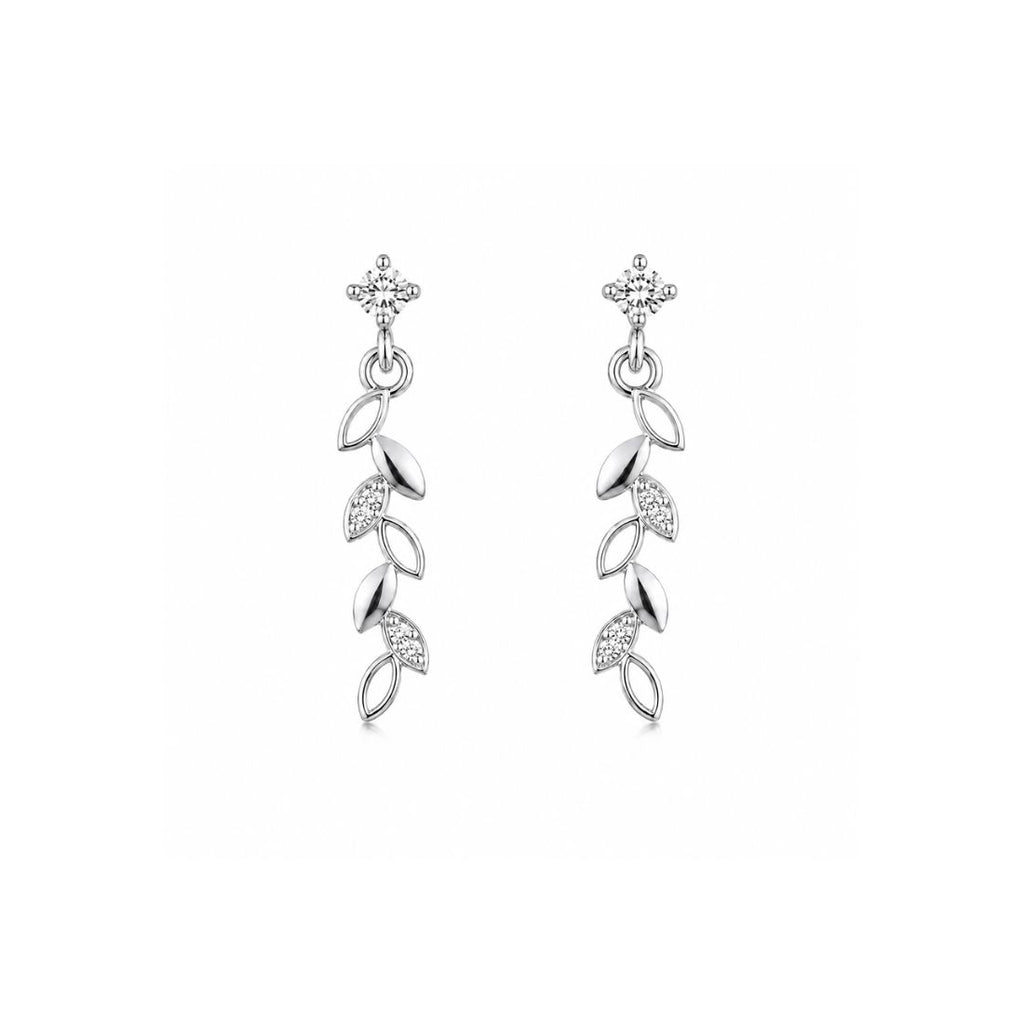 Rhodium Plated Leaf Drop Earrings for Women