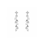Rhodium Plated Leaf Drop Earrings for Women