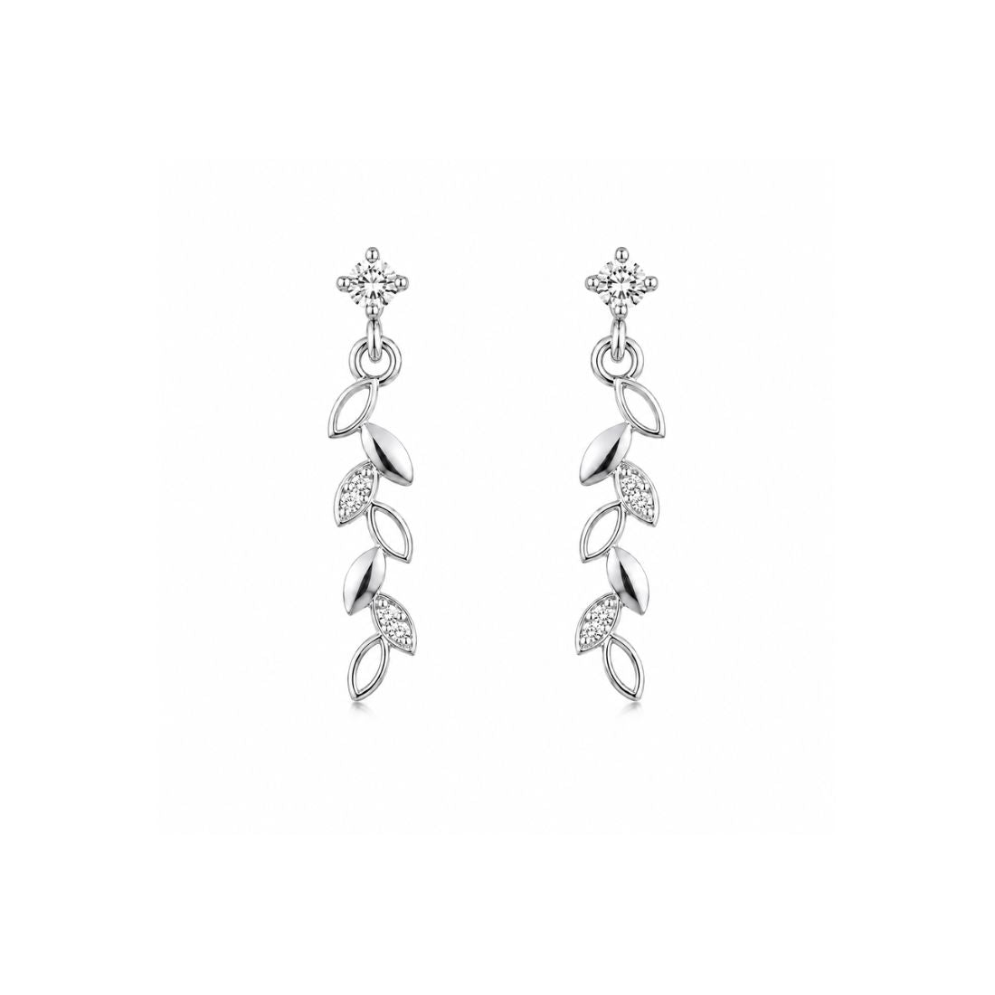 Rhodium Plated Leaf Drop Earrings for Women