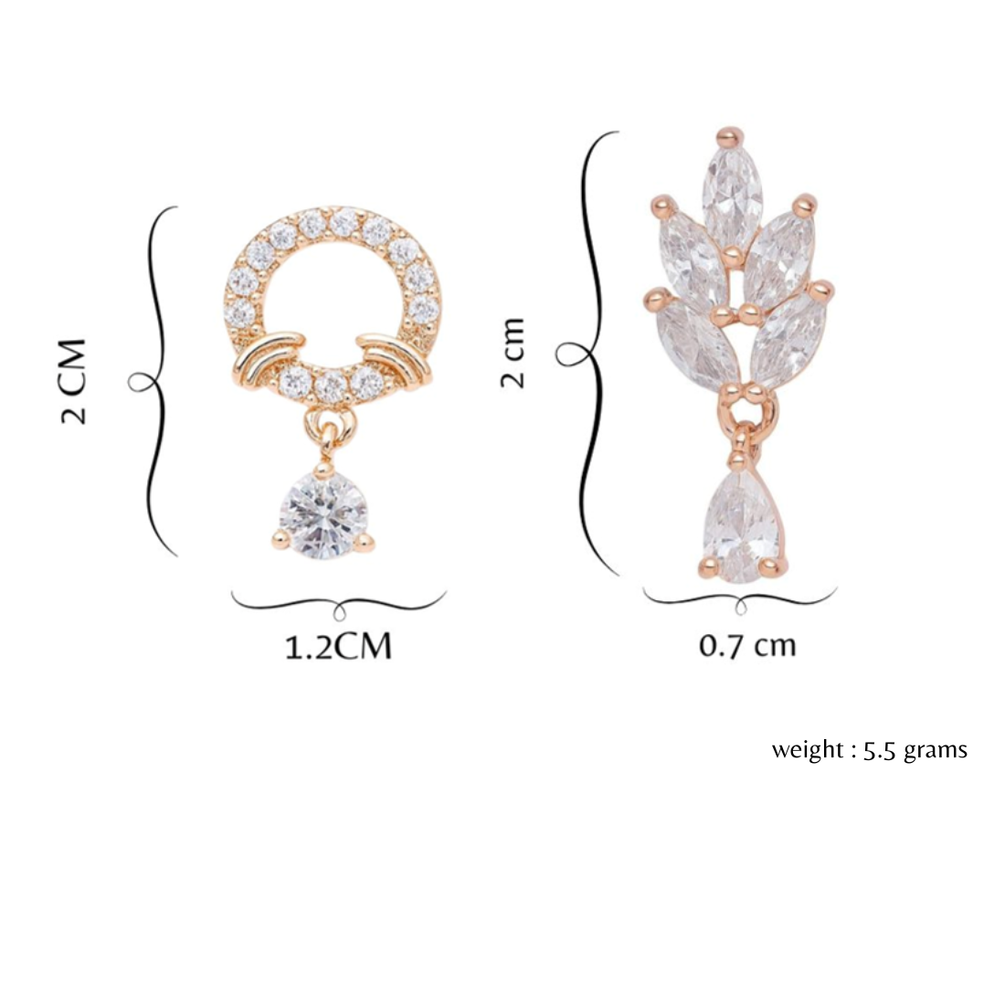 Nilu's Collection Rose Gold Plated Comb Earrings With American Diamond For Women & Girls