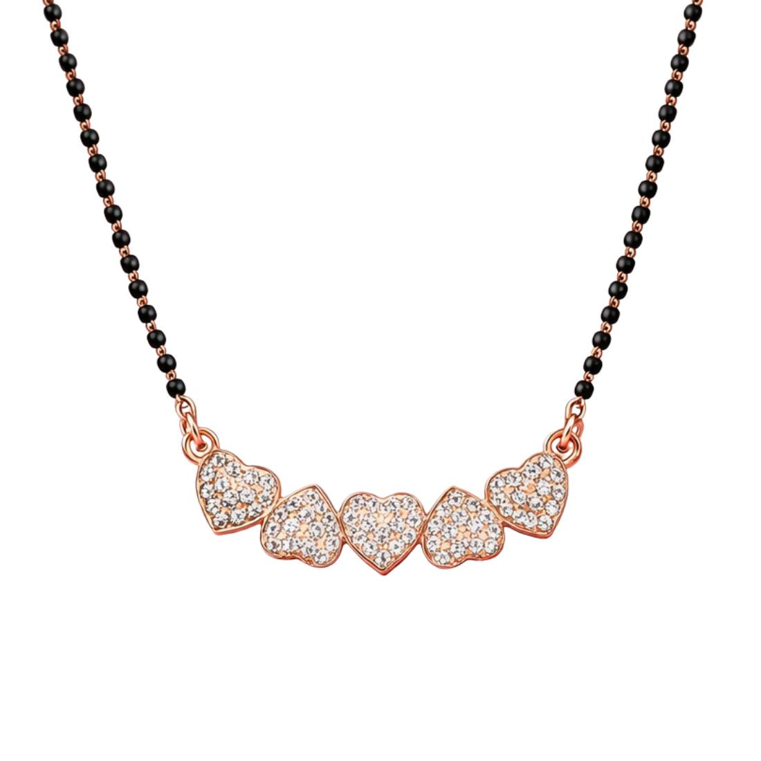 Nilu's Collection Rose Gold Plated Heart Mangalsutra With Black Bead Chain for Women