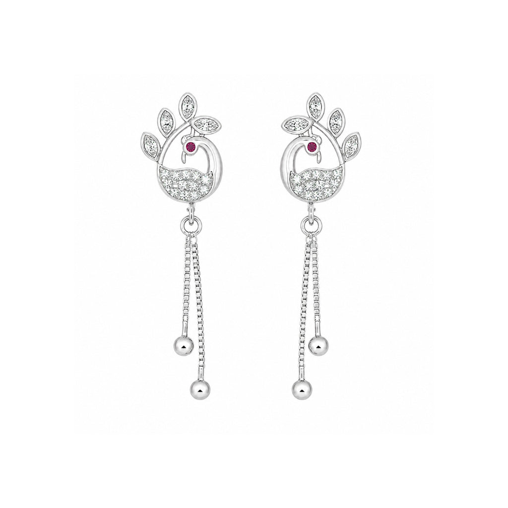 Silver Peacock Drop Earrings