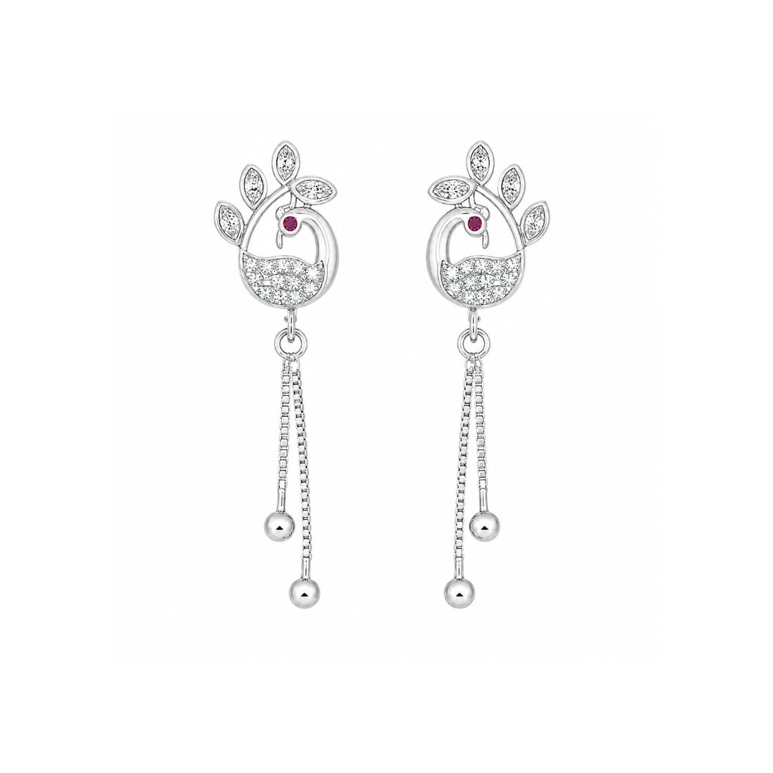 Silver Peacock Drop Earrings