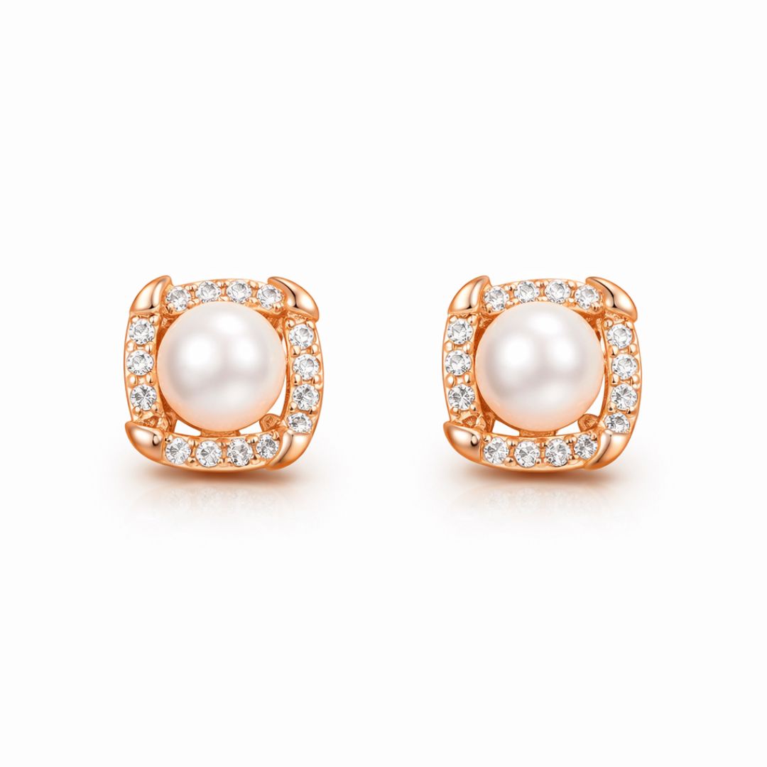 Rose Gold Pearl Stud Earrings