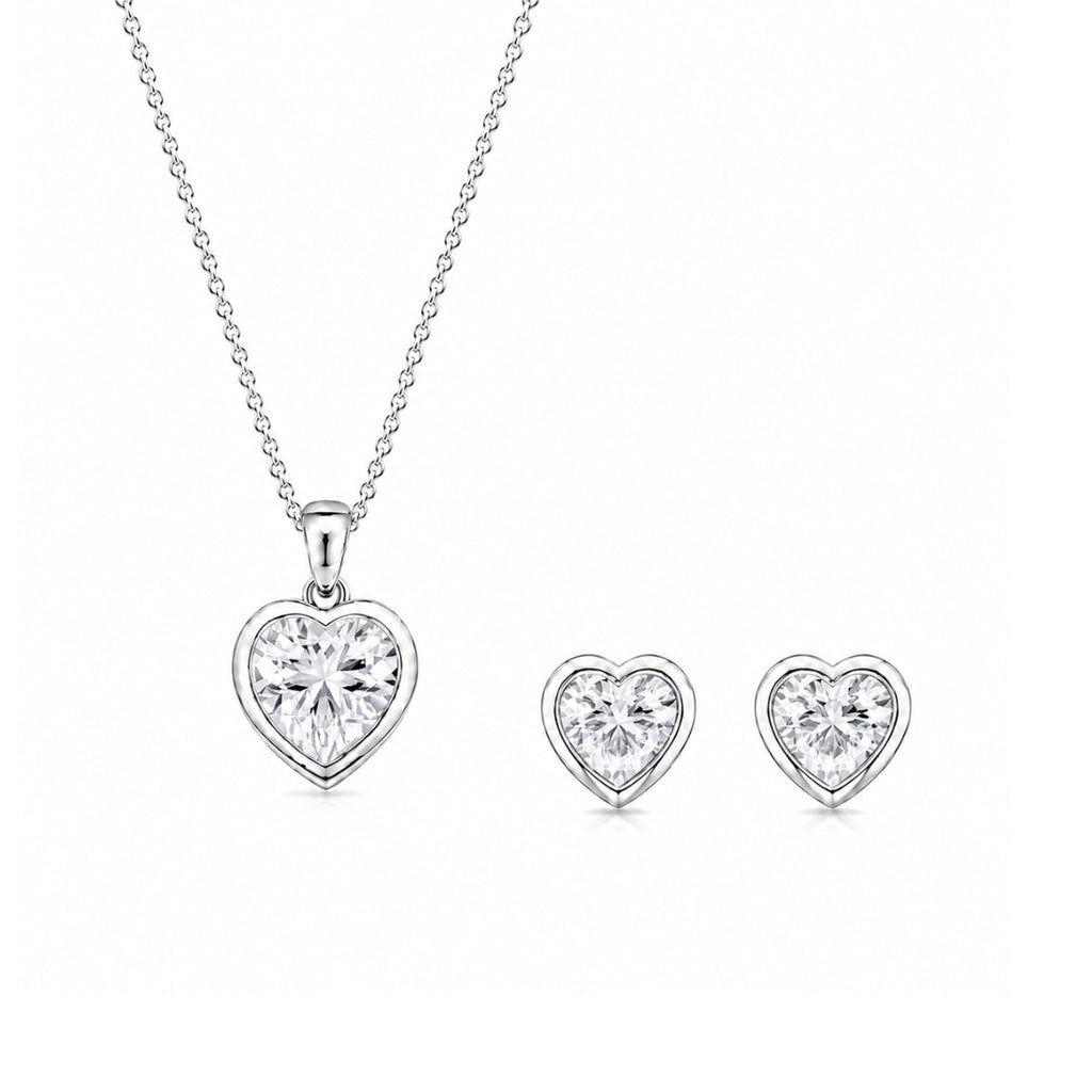 Silver Heart Pendant With Earrings For Women
