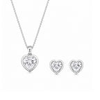 Silver Heart Pendant With Earrings For Women