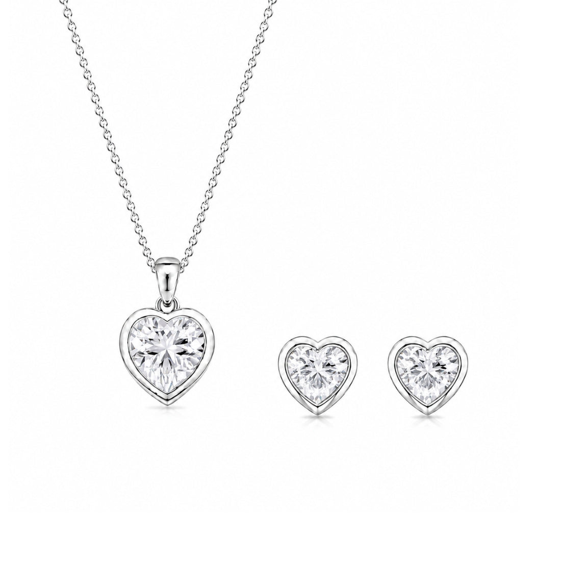 Silver Heart Pendant With Earrings For Women