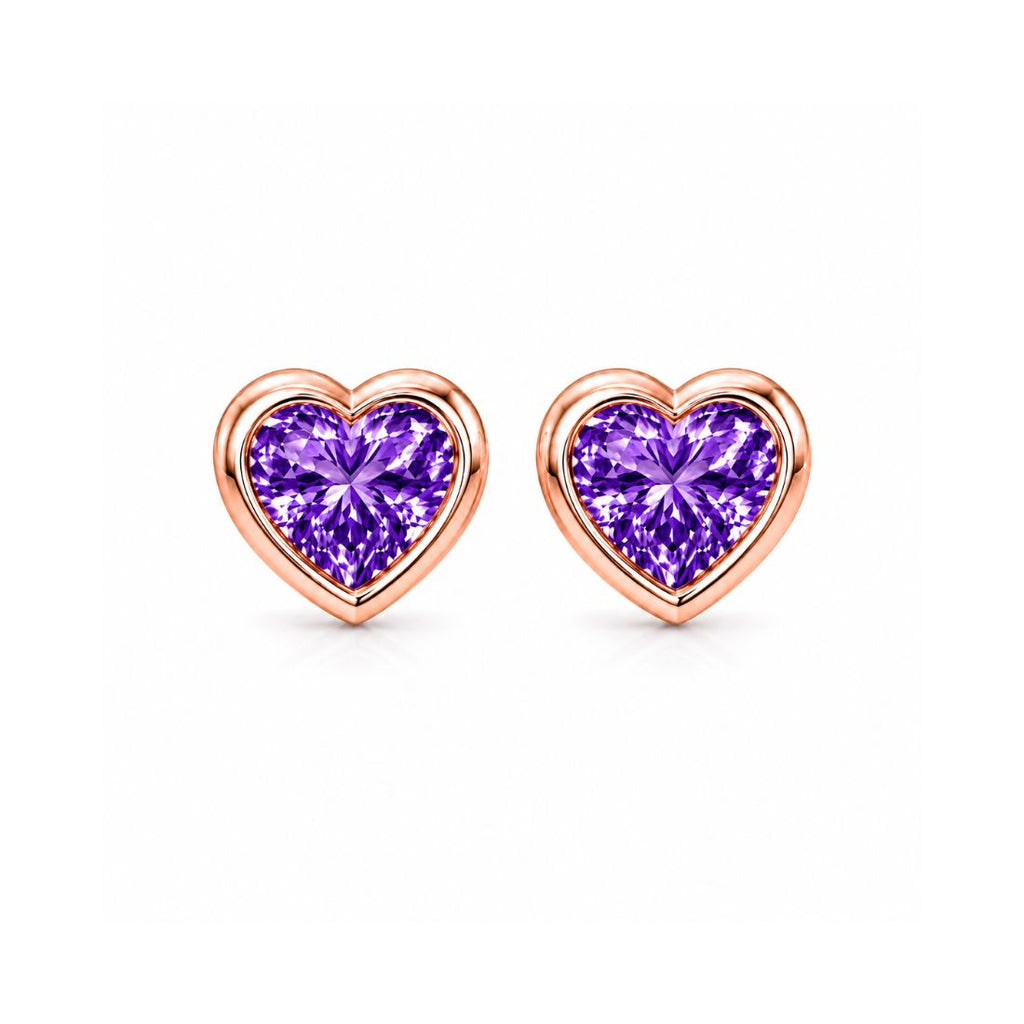 Rose Gold Purple Heart Earrings