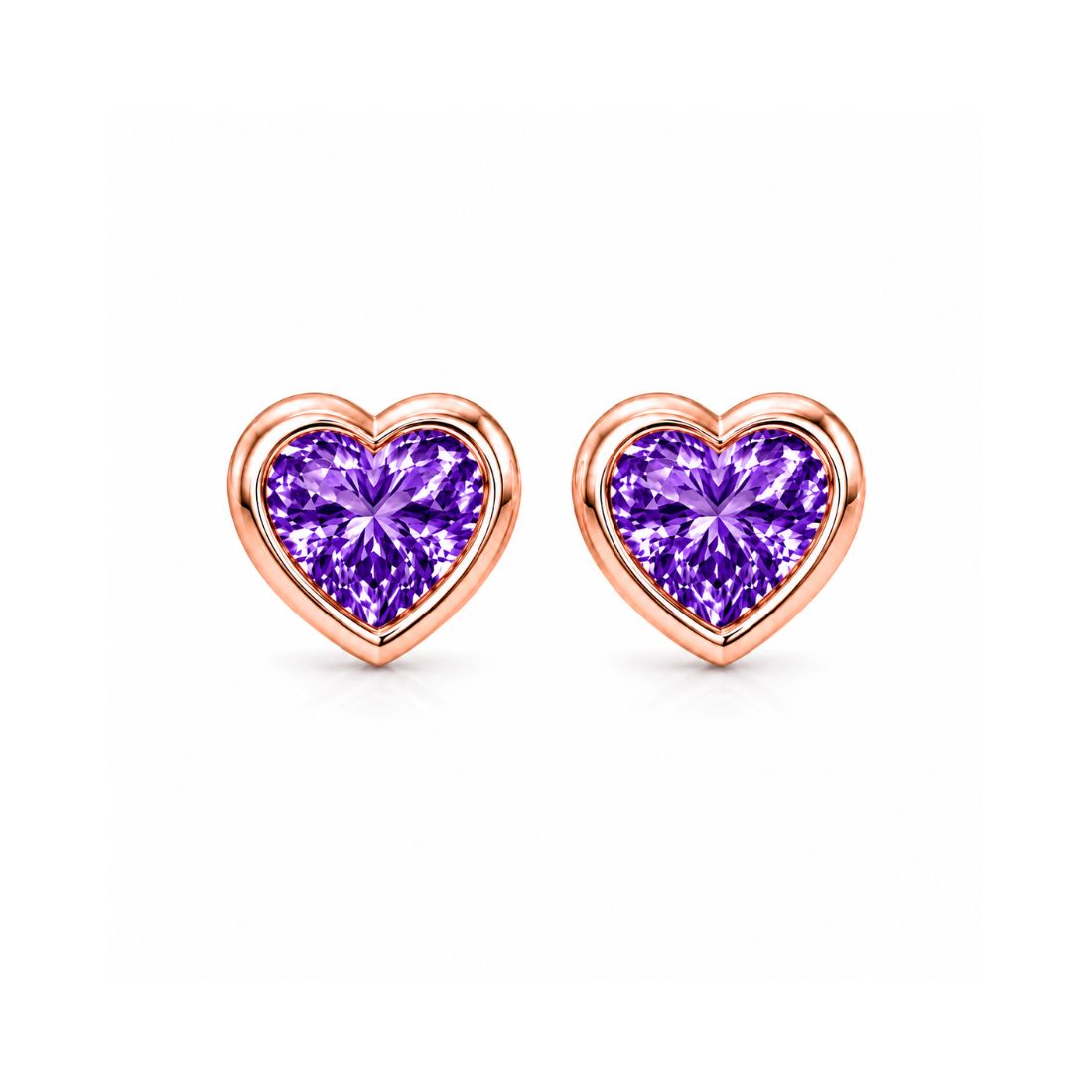 Rose Gold Purple Heart Earrings
