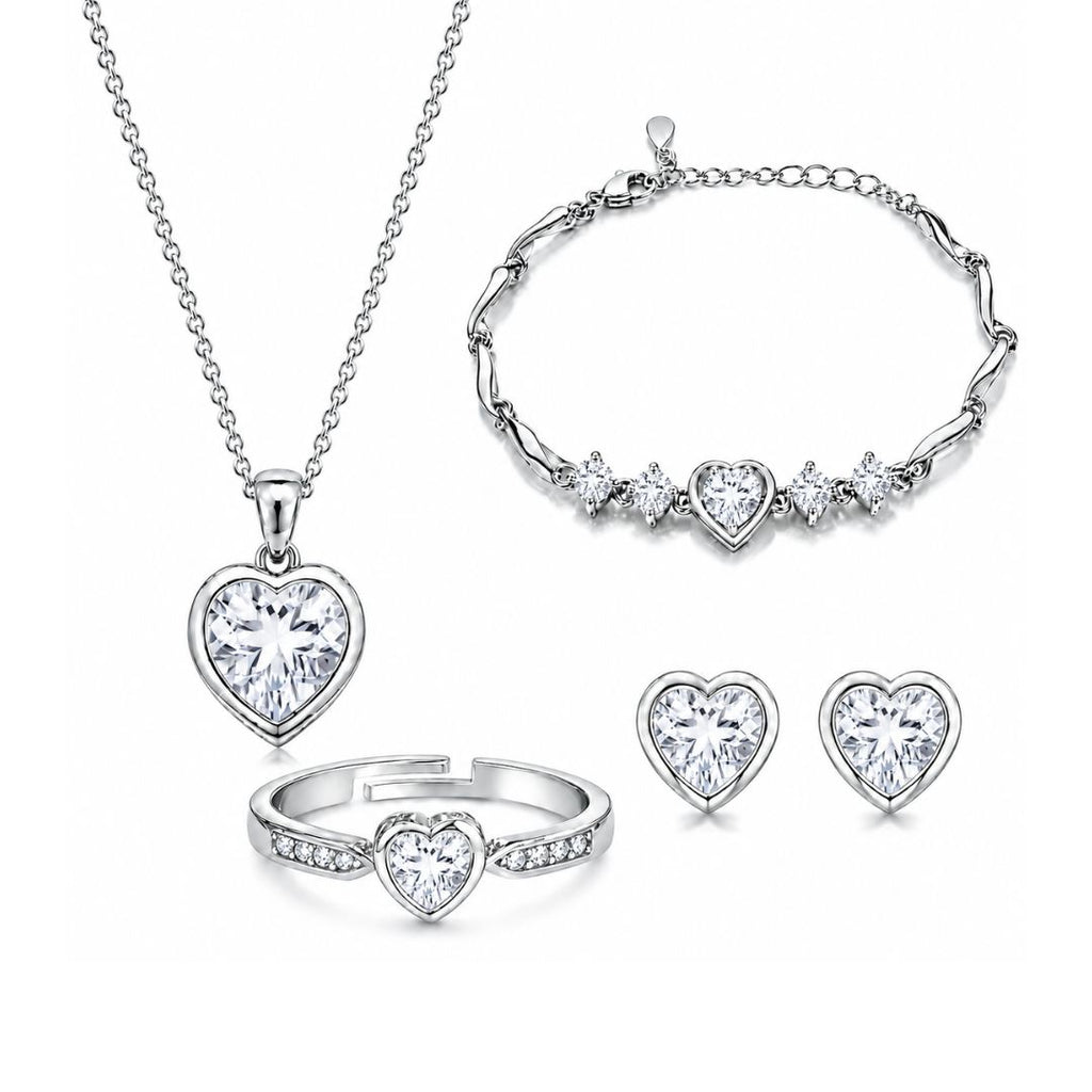 Silver Plated White Heart Jewelry Set