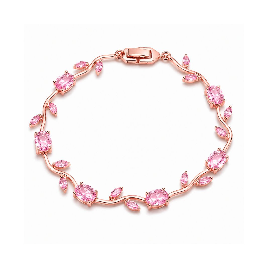 Rose Gold Plated Pink Tulip Floral Bracelet |Bracelet Size : 2.4-2.6