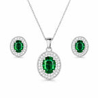 Silver Plated Green Stone Necklace Set