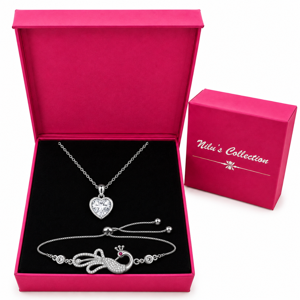 Silver Pendant & Bracelet Gift Set For Women