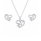 Silver Heart Necklace With Stud Earrings