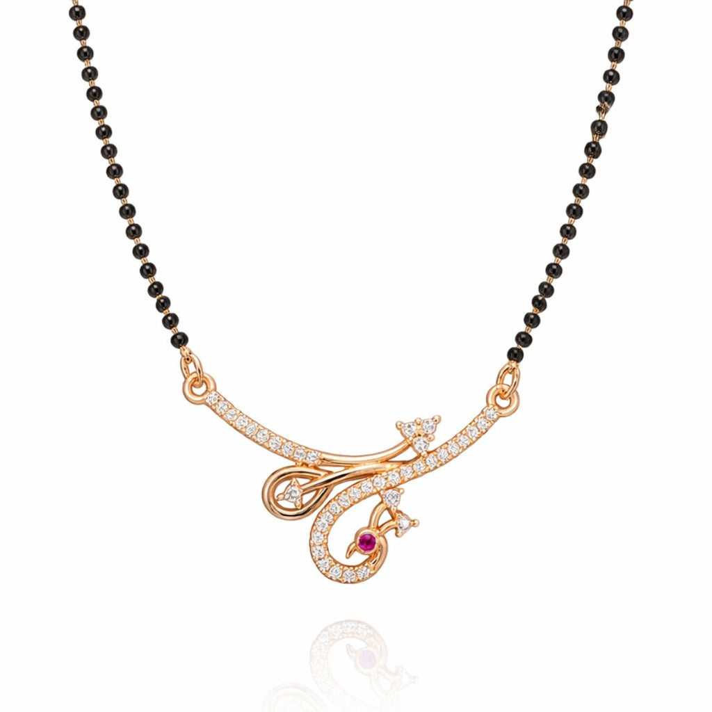 Nilu's Collection Rose Gold Plated Peacock Mangalsutra With Black Bead Chain for Women