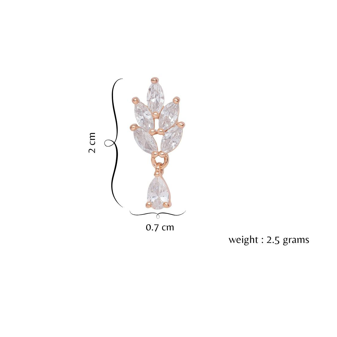 Nilu's Collection Rose Gold Plated Leaf Drop Earrings with American Diamond Stones For Women and Girls | Anti-Tarnish | Lightweight & stylish