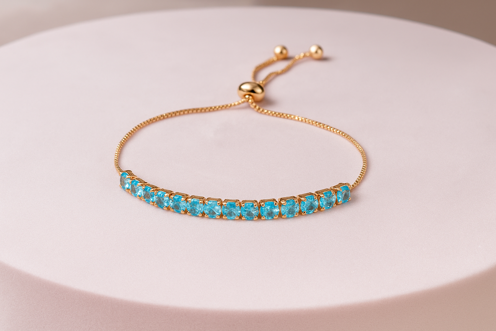 Trendy Tennis Adjustable Bracelet With American Diamond For Women & Girls | Anti- Tarnish | Anti- Allergy |Daily Wear (Ocean Blue)