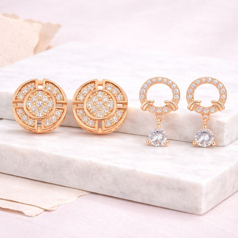 Gentle Glow Value Set| Rose Gold Plated Earrings With American Diamond For Women & Girls