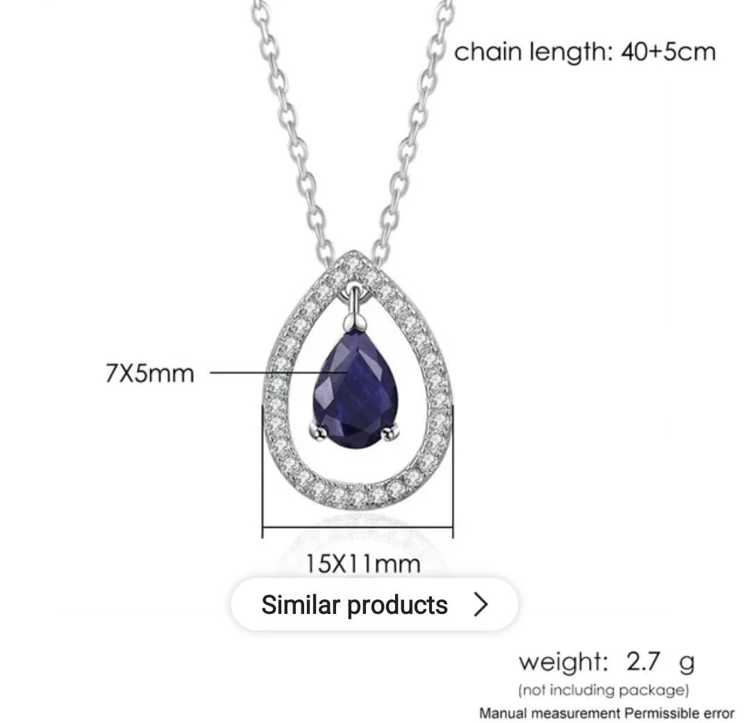 Silver Plated White Cubic Zirconia Studded Pendant for Women with Link Chain, Jewellery Gifts for Women & Girls (Silver with Blue Stone)