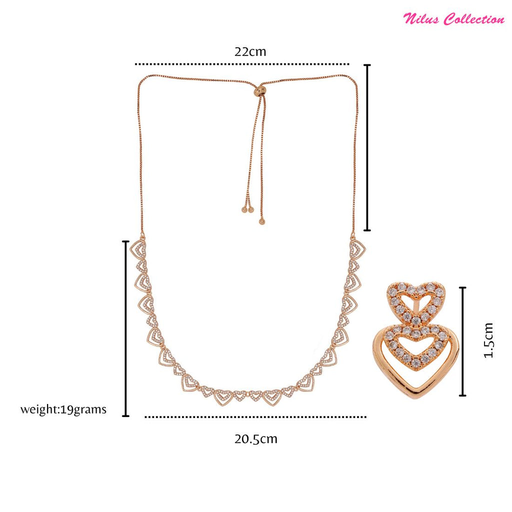 Rose Gold Plated AD Stone Necklace And Pair Of Earrings for Women | Special Occasions, Wedding, Engagement, Dating | Anti Tarnish | Gift for Her | Long Lasting Shine