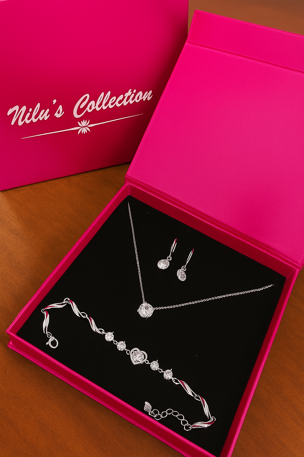 Gift Silver Plated Jewelry Set for Women – Necklace, Earrings & Bracelet with Sparkling AD Stones  | Elegant Gift Box for Weddings, Parties & Anniversaries