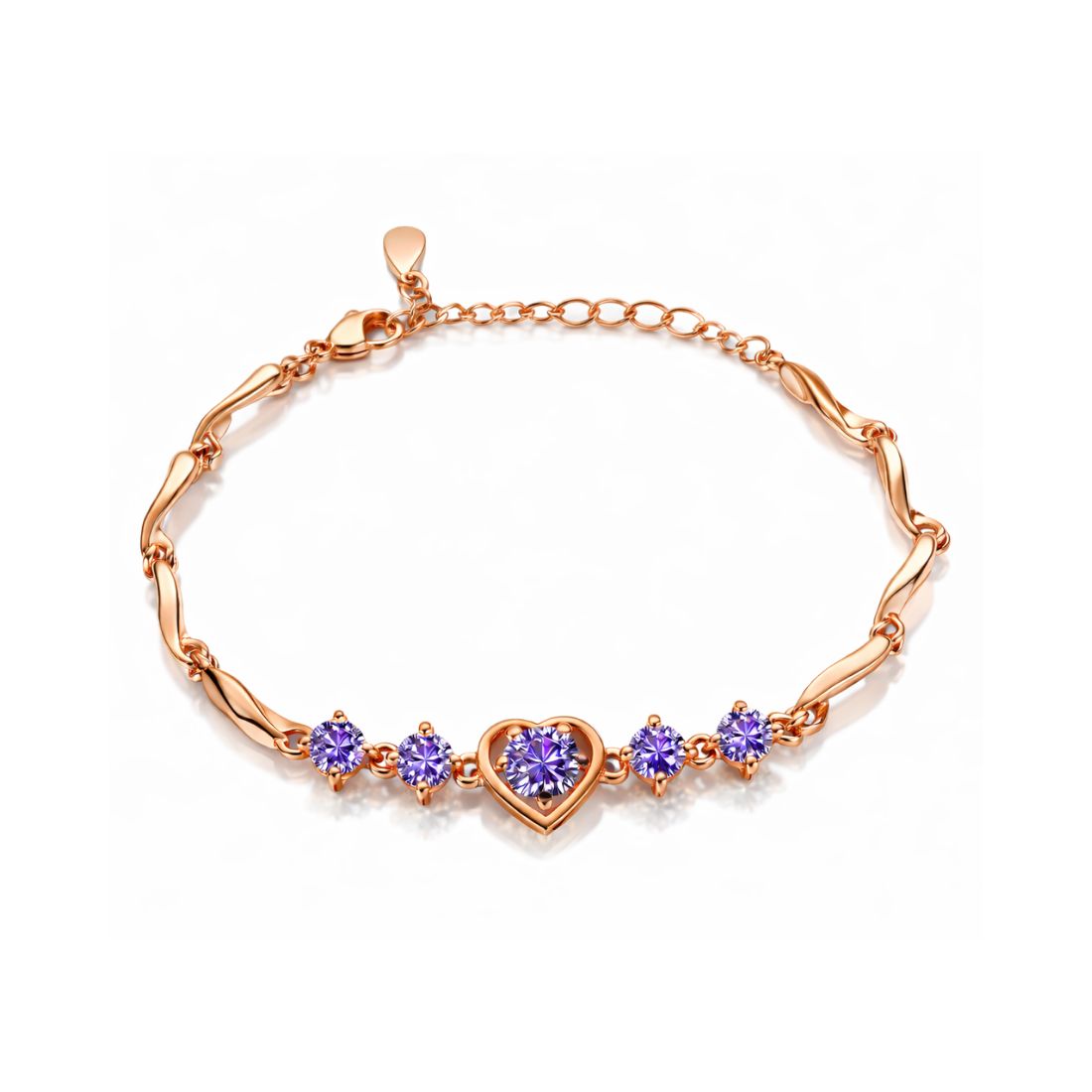 Rose Gold Plated Heart Design Bracelet with American Diamonds For Women And Girls | Anti-Tarnish | Anti-Allergy | Gift For Her