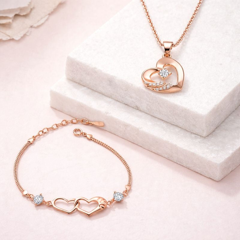 Forever Love Value Set| Valentine Special Heart Shape CZ Charm Bracelet with Pendant |Love Bracelet for Women and Girls