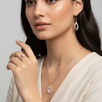 Gift Rose Gold Plated Pendant With Earrings And Finger Ring For Women And Girls| Valentine Gift