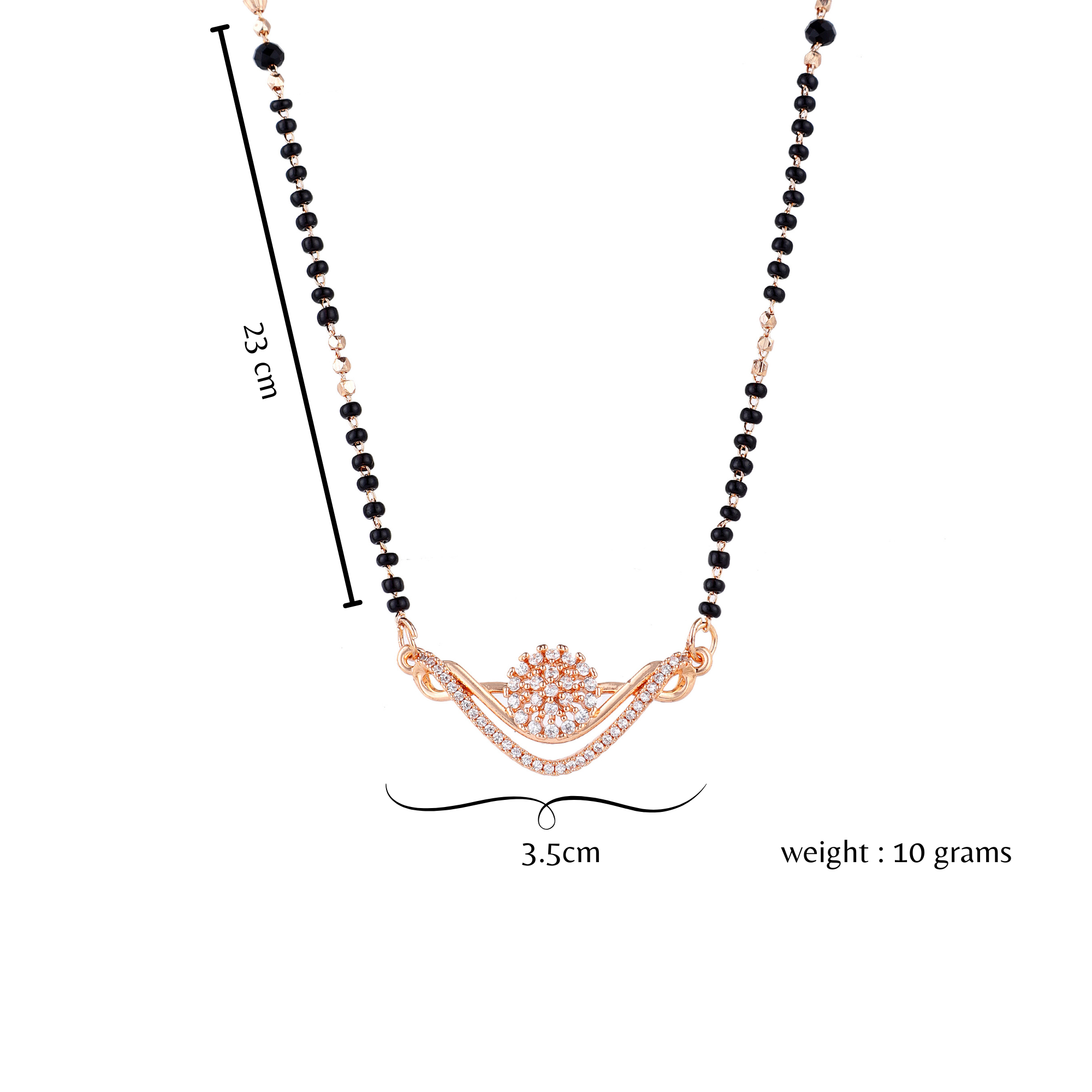 Nilu's Collection Rose Gold Plated CZ Stones  Floral Mangalsutra With  Black Beads For Women
