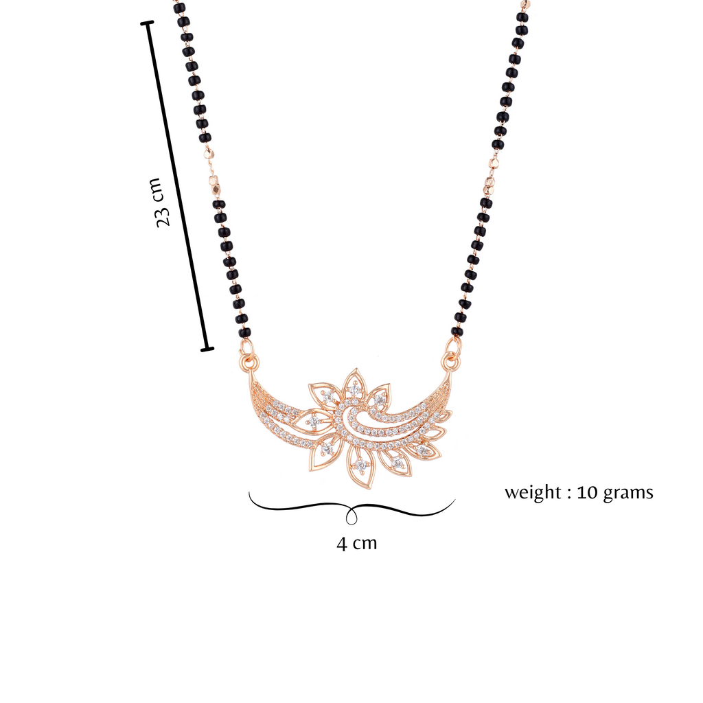 Rose Gold Plated Mangalsutra with Motif & Black Beads for Women