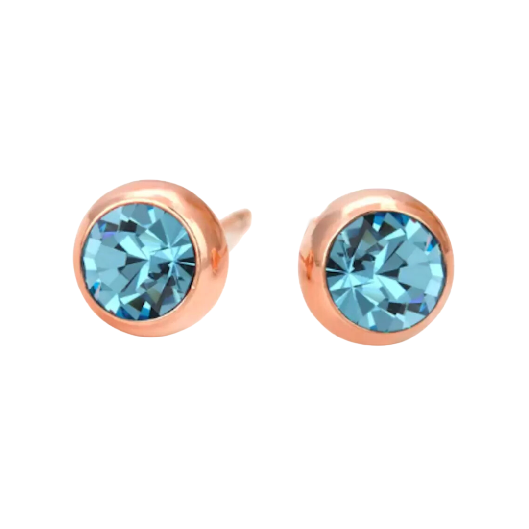 Dailywear Officewear Rose Gold Plated Blue Zircon Stone Stud Earrings For Girls and Women