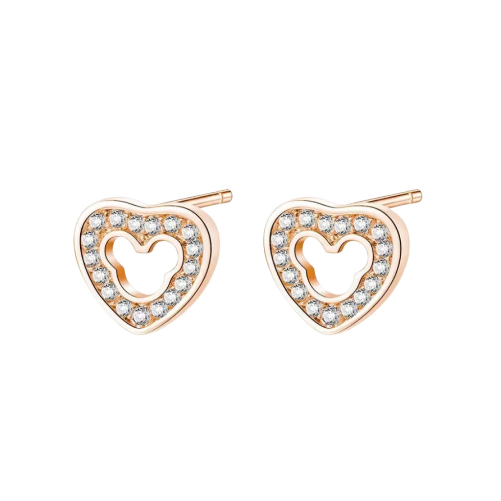 Rose Gold Plated Sparkling Heart Studs