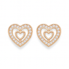 Rose Gold Plated Double Heart Stud Earrings For Women And Girls