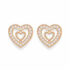 Rose Gold Plated Double Heart Stud Earrings For Women And Girls