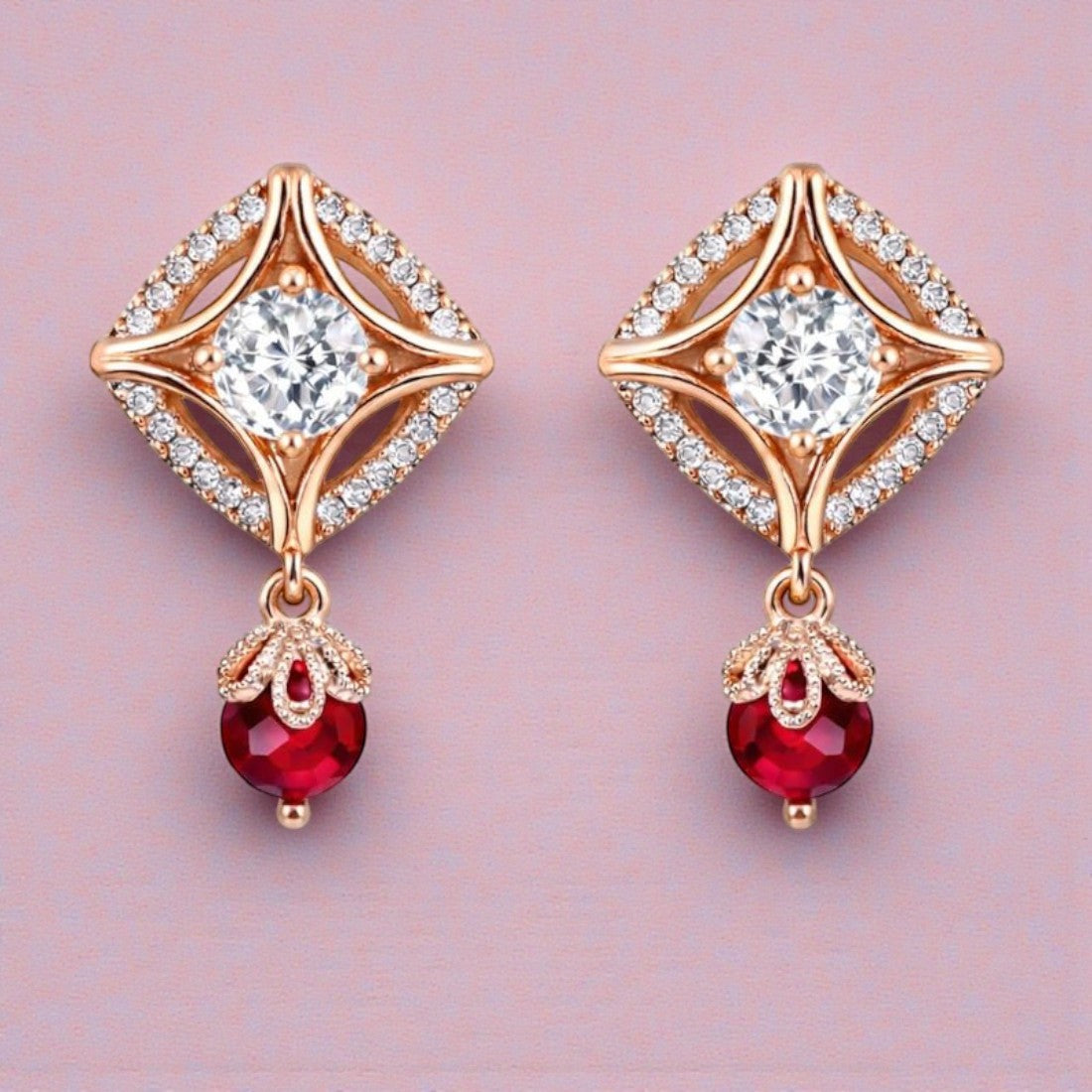 Rose Gold Plated Clip On Hoop Earrings, Stylish Women Earrings, Latest Fancy Zircon Copper Bali Earrings for Women and Girls